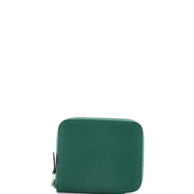 Pre-owned Pre-owned Hermes  Hermes Azap Zip Around Wallet Silk'in Epsom Compact In Green