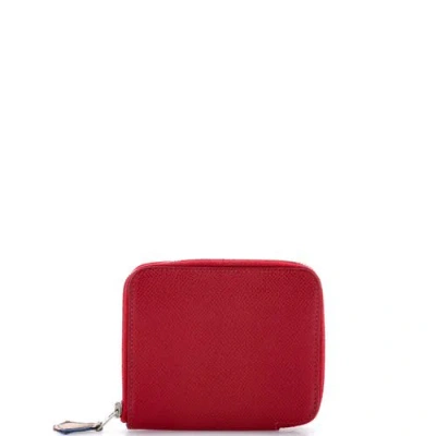 Pre-owned Hermes  Hermes Azap Zip Around Wallet Silk'in Epsom Compact In Red