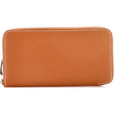 Pre-owned Hermes  Hermes Azap Zip Around Wallet Silk'in Epsom Long In Orange