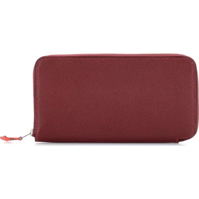 Pre-owned Hermes  Hermes Azap Zip Around Wallet Silk'in Epsom Long In Red
