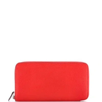 Pre-owned Hermes  Hermes Azap Zip Around Wallet Silk'in Epsom Long In Red