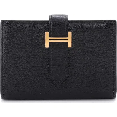 Pre-owned Hermes  Hermes Bearn Card Case Chevre Mysore In Black