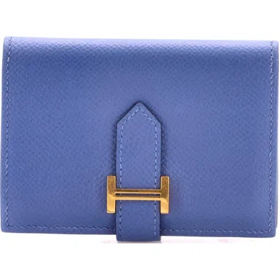 Pre-owned Hermes  Hermes Bearn Card Case Epsom In Blue