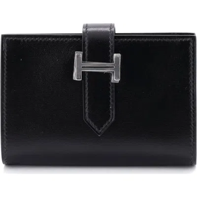 Pre-owned Hermes  Hermes Bearn Wallet Box Calf Compact In Black