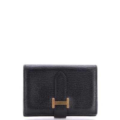 Pre-owned Pre-owned Hermes  Hermes Bearn Wallet Chevre Mysore Compact In Black