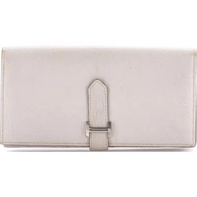 Pre-owned Hermes  Hermes Bearn Wallet Chevre Mysore Long In Gray