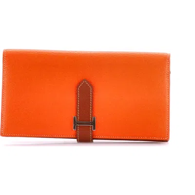 Pre-owned Hermes  Hermes Bearn Wallet Chevre Mysore Long In Orange