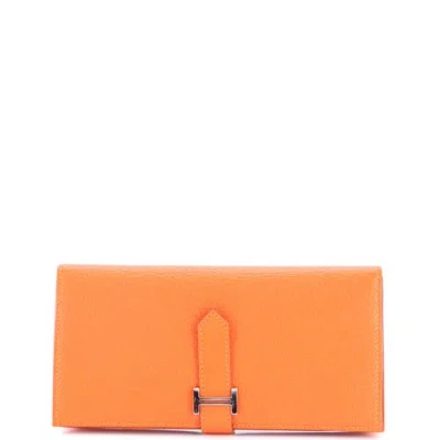 Pre-owned Hermes  Hermes Bearn Wallet Chevre Mysore Long In Orange