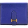 Pre-owned Hermes  Hermes Bearn Wallet Epsom Compact In Blue