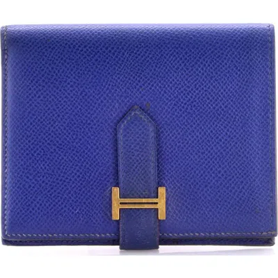 Pre-owned Hermes  Hermes Bearn Wallet Epsom Compact In Blue