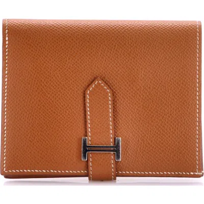 Pre-owned Pre-owned Hermes  Hermes Bearn Wallet Epsom Compact In Metallic Gold