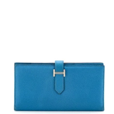 Pre-owned Hermes  Hermes Bearn Wallet Epsom Long In Blue