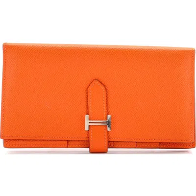 Pre-owned Hermes  Hermes Bearn Wallet Epsom Long In Orange