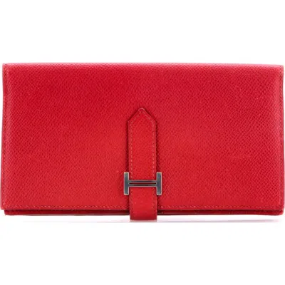 Pre-owned Hermes  Hermes Bearn Wallet Epsom Long In Red