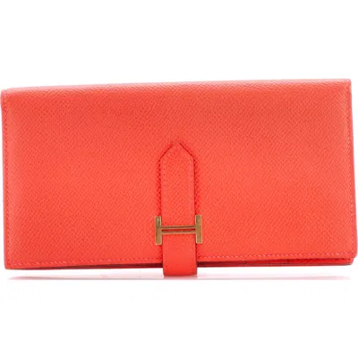 Pre-owned Hermes  Hermes Bearn Wallet Epsom Long In Orange