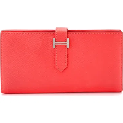 Pre-owned Hermes  Hermes Bearn Wallet Epsom Long In Red