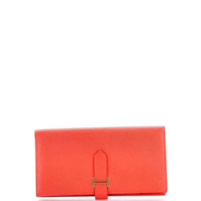 Pre-owned Hermes  Hermes Bearn Wallet Epsom Long In Red