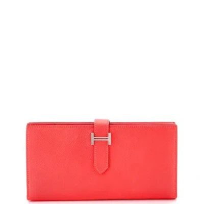 Pre-owned Hermes  Hermes Bearn Wallet Epsom Long In Red