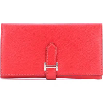 Pre-owned Hermes  Hermes Bearn Wallet Epsom Long In Red