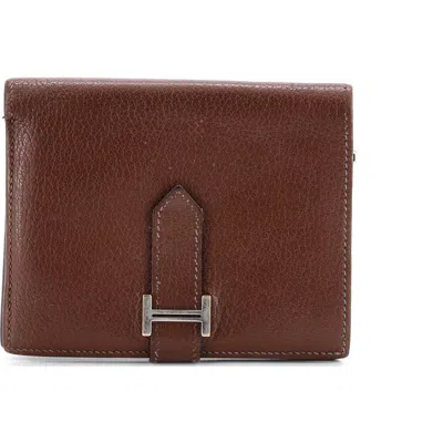 Pre-owned Hermes  Hermes Bearn Wallet Tadelakt Compact In Brown