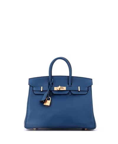 Pre-owned Pre-owned Hermes  Hermes Birkin 25 Handbag Blue Swift With Gold Hardware
