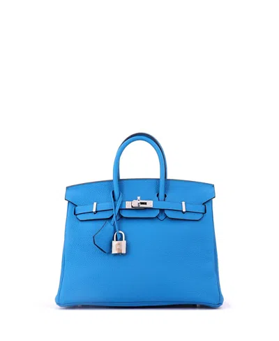 Pre-owned Pre-owned Hermes  Hermes Birkin 25 Handbag Blue Togo With Palladium Hardware