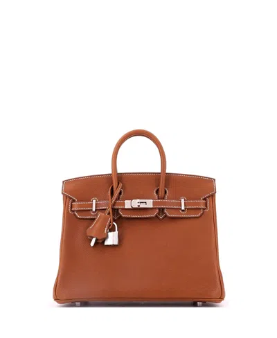 Pre-owned Pre-owned Hermes  Hermes Birkin 25 Handbag Brown Barenia Faubourg With Palladium Hardware In Fauve