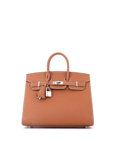 Pre-owned Pre-owned Hermes  Hermes Birkin 25 Handbag Brown Epsom With Palladium Hardware In Gold