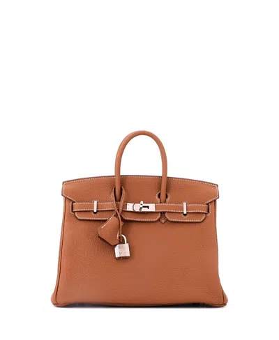 Pre-owned Pre-owned Hermes  Hermes Birkin 25 Handbag Brown Togo With Palladium Hardware In Gold