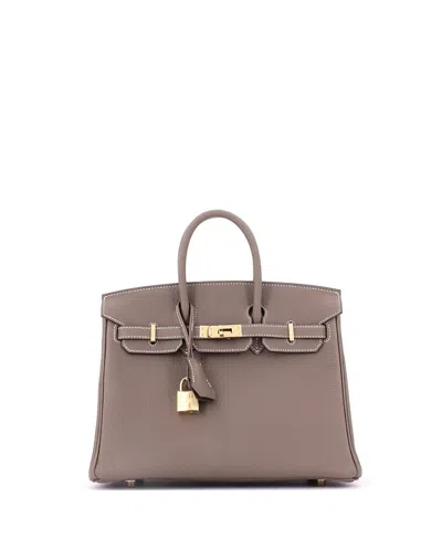 Pre-owned Pre-owned Hermes  Hermes Birkin 25 Handbag Grey Togo With Gold Hardware In Etoupe