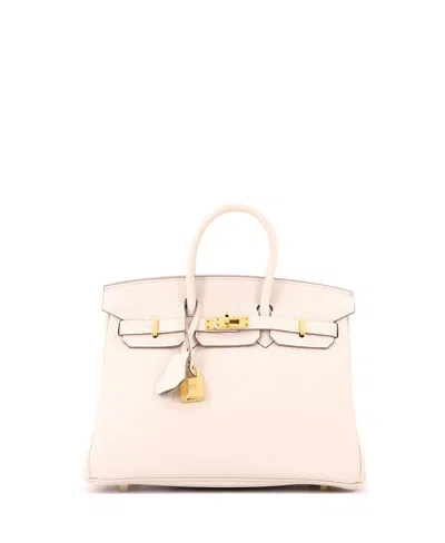 Pre-owned Pre-owned Hermes  Hermes Birkin 25 Handbag Light Togo With Gold Hardware In Craie