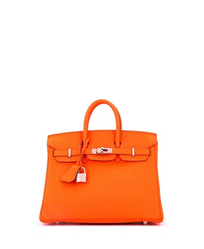 Pre-owned Pre-owned Hermes  Hermes Birkin 25 Handbag Orange Togo With Palladium Hardware In Orange Minium