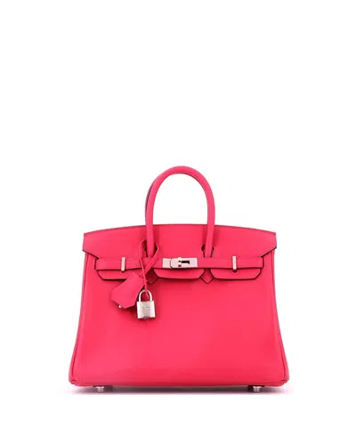 Pre-owned Pre-owned Hermes  Hermes Birkin 25 Handbag Pink Swift With Palladium Hardware In Framboise