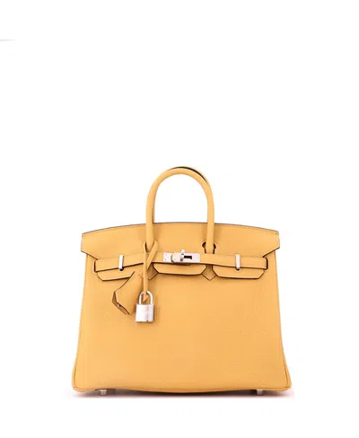 Pre-owned Pre-owned Hermes  Hermes Birkin 25 Handbag Yellow Togo With Palladium Hardware In Paille