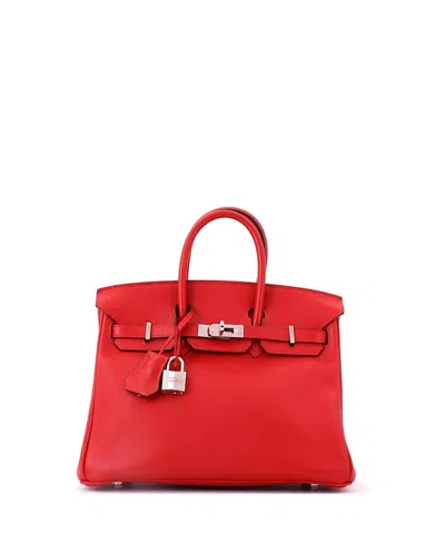 Pre-owned Pre-owned Hermes  Hermes Birkin 25 Swift Leather Palladium Hardware Tote In Rouge Casaque