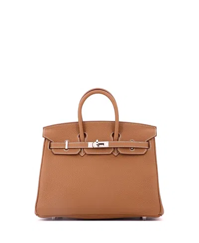 Pre-owned Pre-owned Hermes  Hermes Birkin 25 Togo Leather Palladium Tone Satchel In Gold