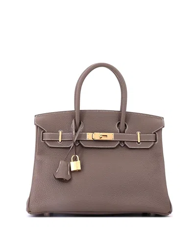Pre-owned Pre-owned Hermes  Hermes Birkin 30 Clemence Leather Gold Tone Top Handle Bag In Etoupe