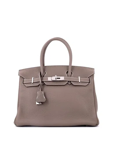 Pre-owned Pre-owned Hermes  Hermes Birkin 30 Clemence Leather Palladium Hardware Handbag In Etoupe