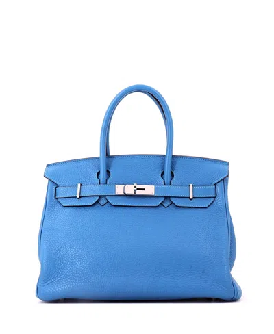 Pre-owned Pre-owned Hermes  Hermes Birkin 30 Clemence Leather Palladium Hardware Satchel In Mykonos