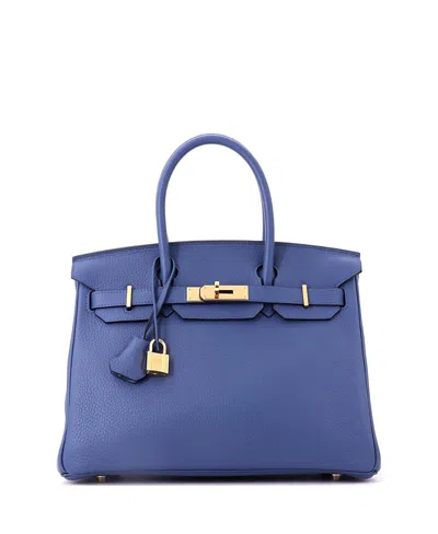Pre-owned Pre-owned Hermes  Hermes Birkin 30 Handbag Blue Clemence With Gold Hardware