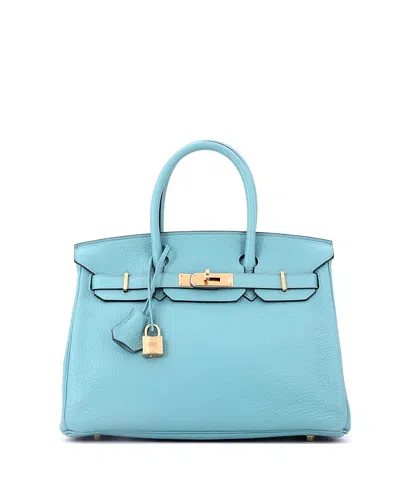 Pre-owned Pre-owned Hermes  Hermes Birkin 30 Handbag Blue Clemence With Gold Hardware