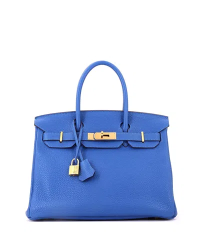 Pre-owned Pre-owned Hermes  Hermes Birkin 30 Handbag Blue Clemence With Gold Hardware In Mykonos