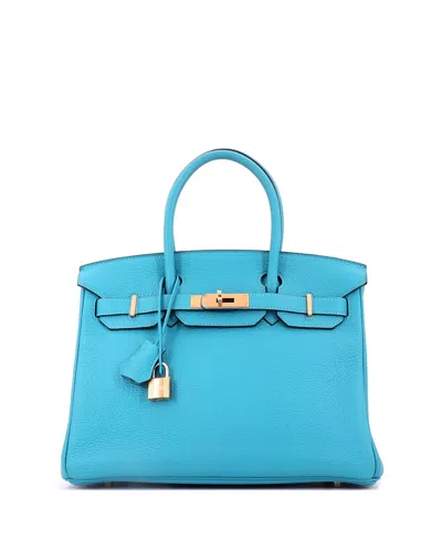 Pre-owned Pre-owned Hermes  Hermes Birkin 30 Handbag Blue Clemence With Gold Hardware In Turquoise