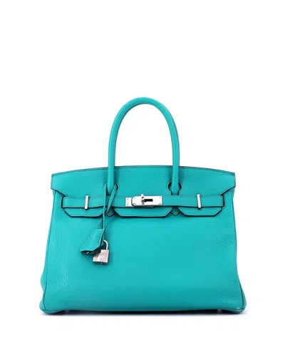 Pre-owned Pre-owned Hermes  Hermes Birkin 30 Handbag Blue Clemence With Palladium Hardware In Bleu Paon