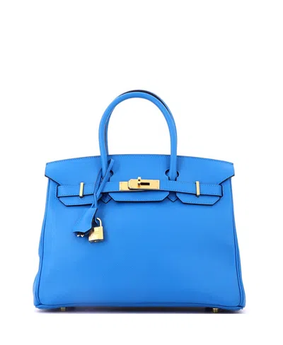 Pre-owned Pre-owned Hermes  Hermes Birkin 30 Handbag Blue Epsom With Gold Hardware