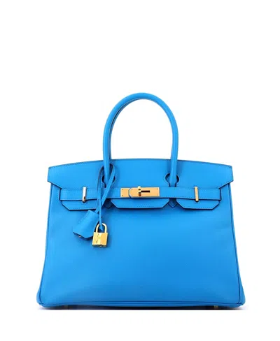 Pre-owned Pre-owned Hermes  Hermes Birkin 30 Handbag Blue Epsom With Gold Hardware