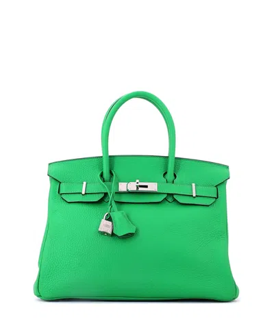 Pre-owned Pre-owned Hermes  Hermes Birkin 30 Handbag Green Clemence With Palladium Hardware