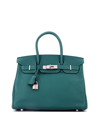 Pre-owned Pre-owned Hermes  Hermes Birkin 30 Handbag Green Clemence With Palladium Hardware
