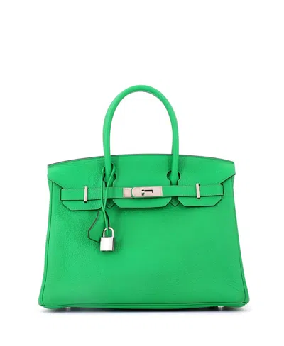 Pre-owned Pre-owned Hermes  Hermes Birkin 30 Handbag Green Clemence With Palladium Hardware In Bamboo