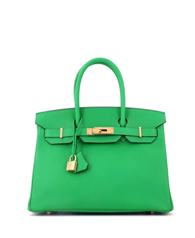 Pre-owned Pre-owned Hermes  Hermes Birkin 30 Handbag Green Epsom With Gold Hardware In Bamboo